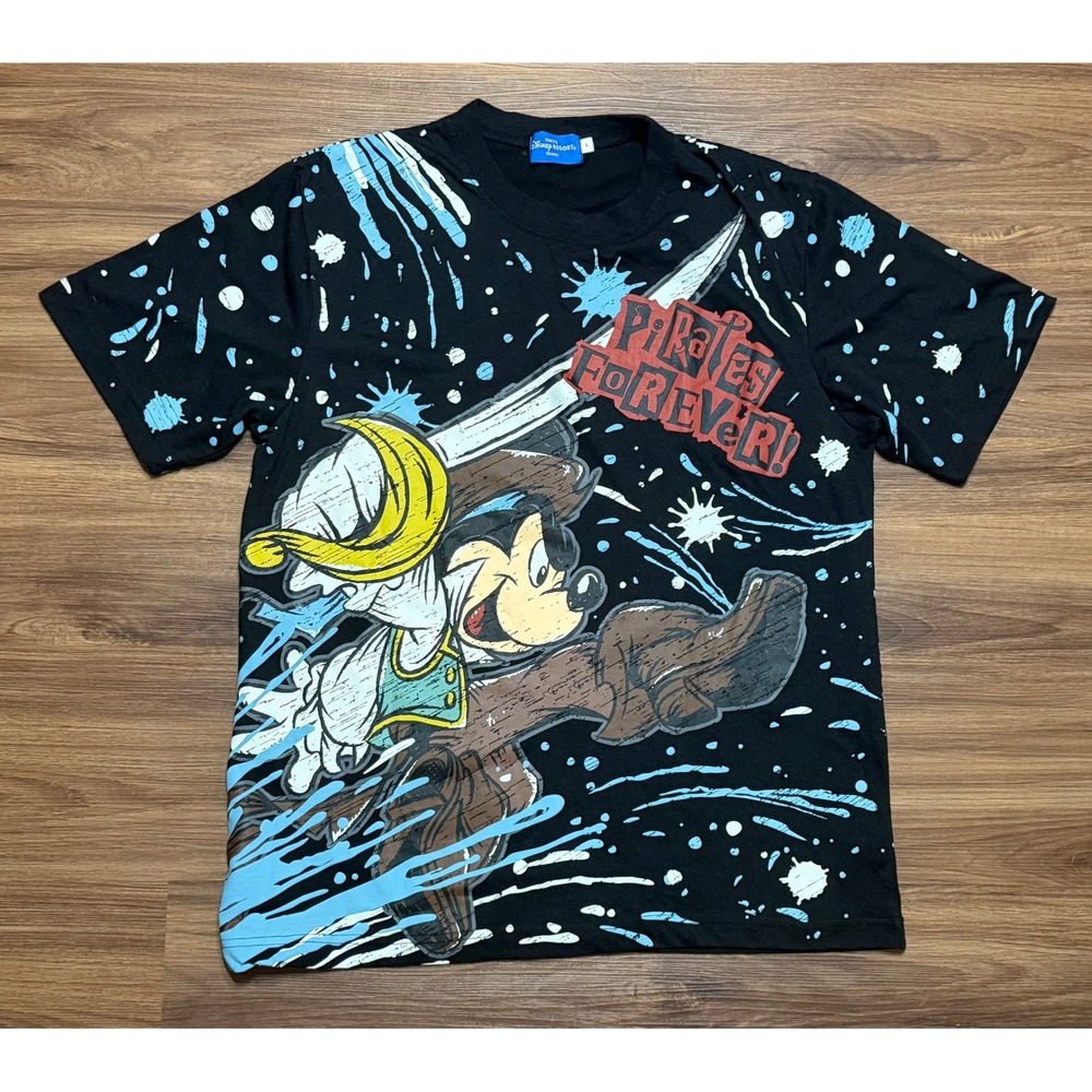 Disneyland Tokyo Disney Resort Pirates Forever Mickey Mouse T-Shirt Black Sz L